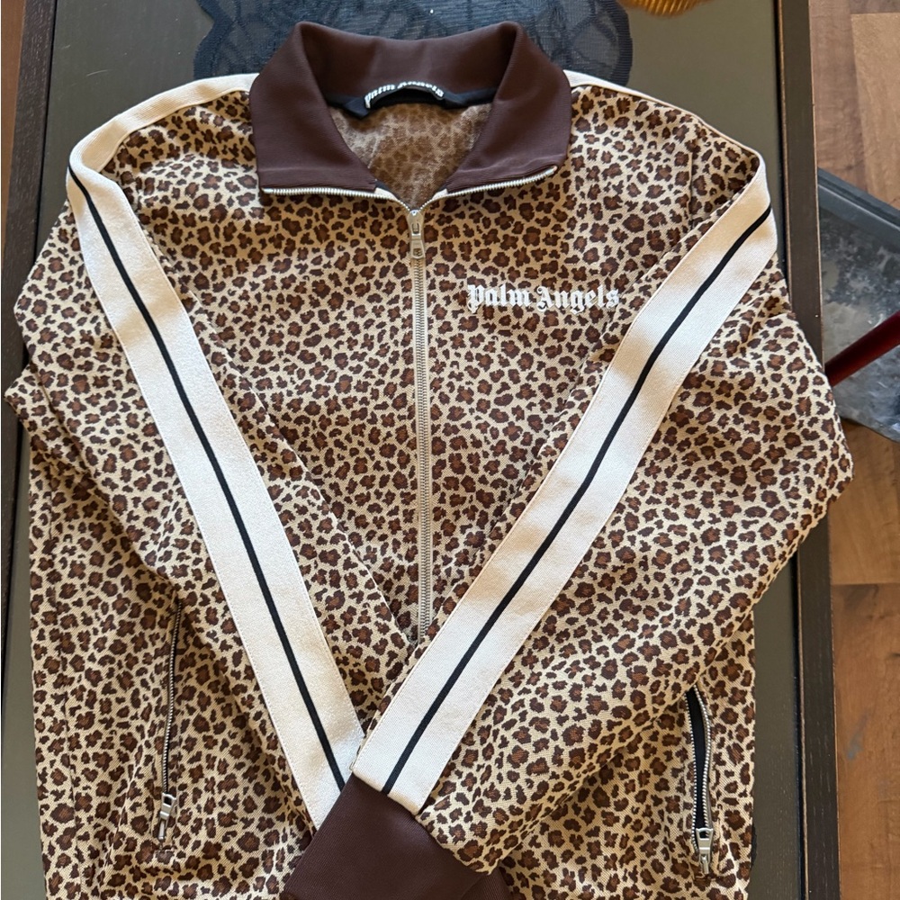 Palm Angels Leopard Print Jacket with Brown and White Accents
